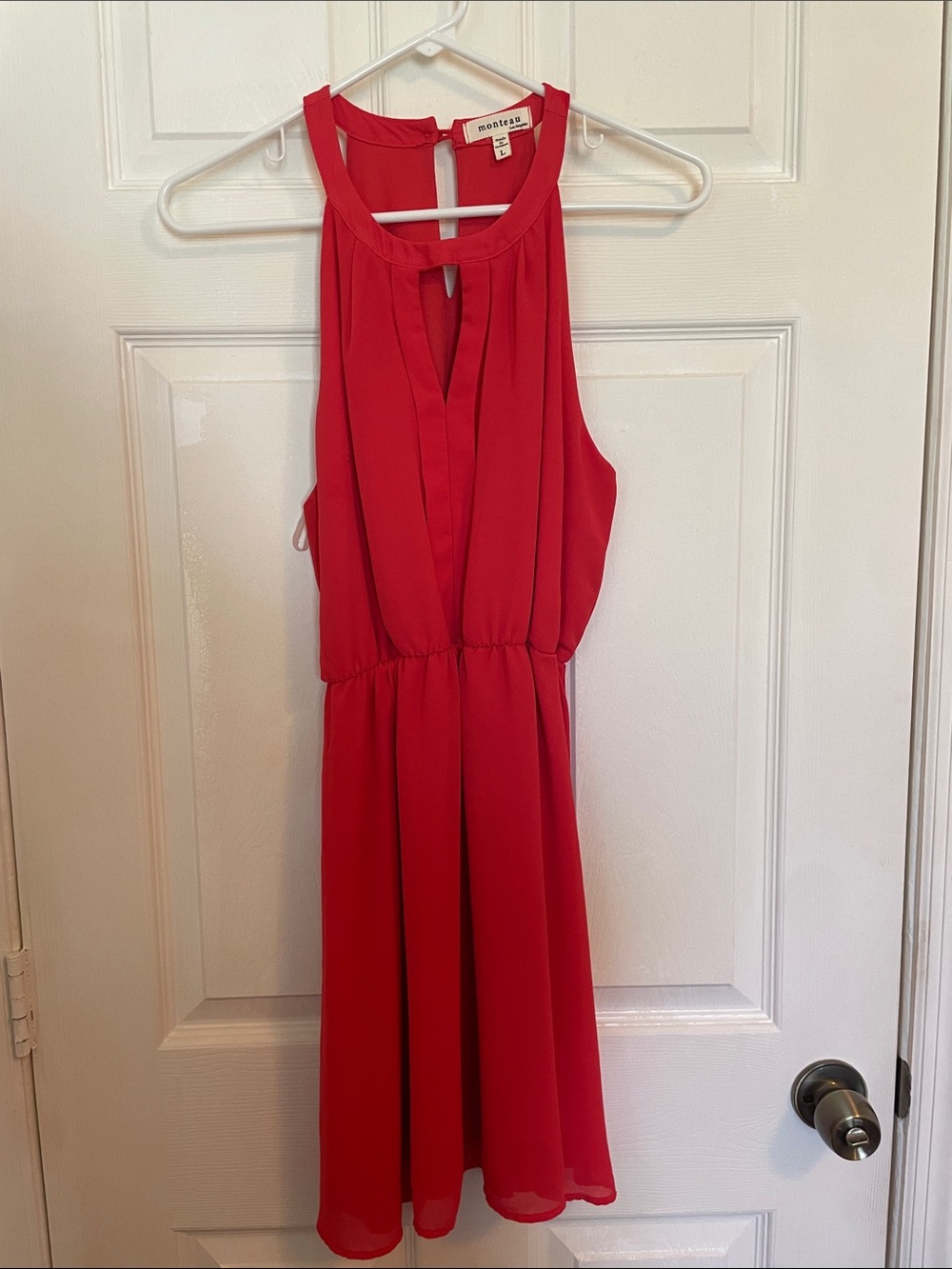 Monteau Bright Red Sleeveless Keyhole Midi Dress